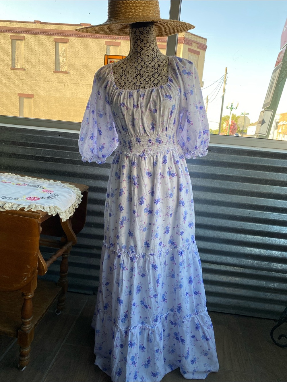 LoveShackFancy Lavender Floral Maxi Dress with Puff Sleeves XS ( NWT )